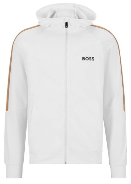 Férfi tenisz pulóver BOSS x Matteo Berrettini Zip-Up Hoodie In Active-Stretch Jersey With Logo - white