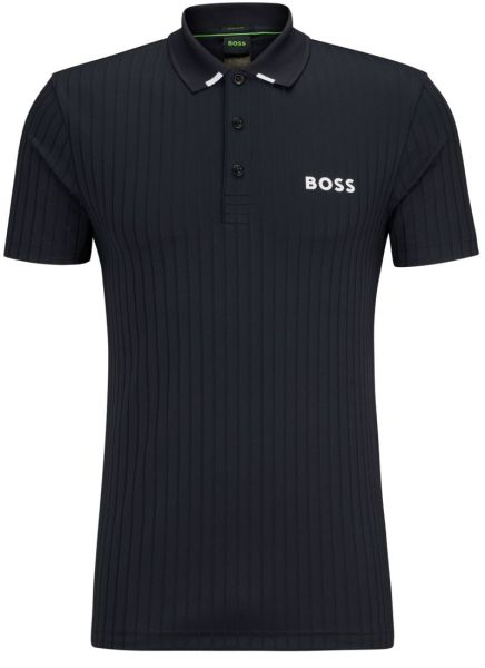 Polo marškinėliai vyrams BOSS Drop-needle Polo Shirt With Contrast Logos - dark blue