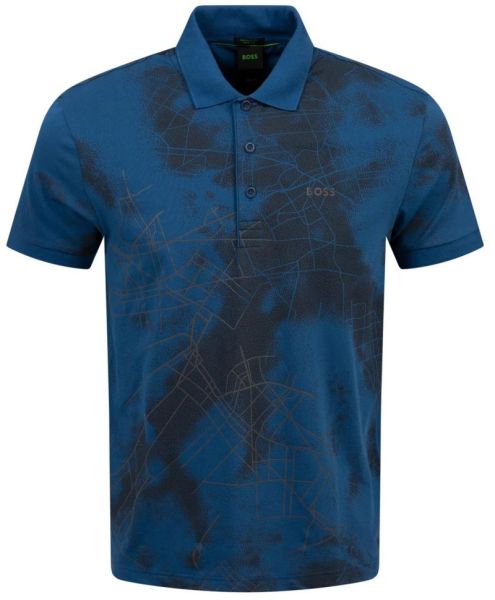 Męskie polo tenisowe BOSS Cotton-Blend with Decorative Reflective Print - Niebieski