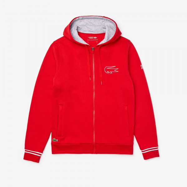  Lacoste Novak Djokovic Zippered Hoody Sweatshirt - red/grey chine/white