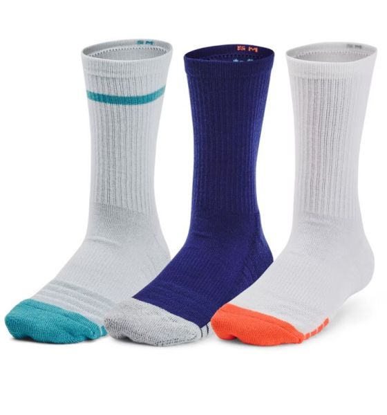 Ponožky Under Armour Kid's HeatGear 3P Crew Socks - sonar blue/white/light blue