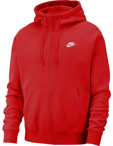 Herren Tennissweatshirt Nike Swoosh M Club Hoodie FZ BB - university red/university red/white