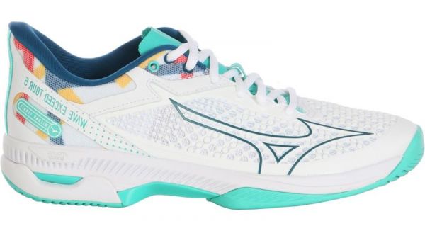 Damskie buty tenisowe Mizuno Wave Exceed Tour 5 AC - white/turquoise/moroccanblue