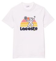 Férfi póló Lacoste Washed Effect Tennis Print T-Shirt - white
