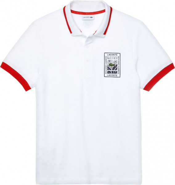  Lacoste Men's SPORT Roland Garros Cotton Plant Design Polo Shirt - white/navy blue