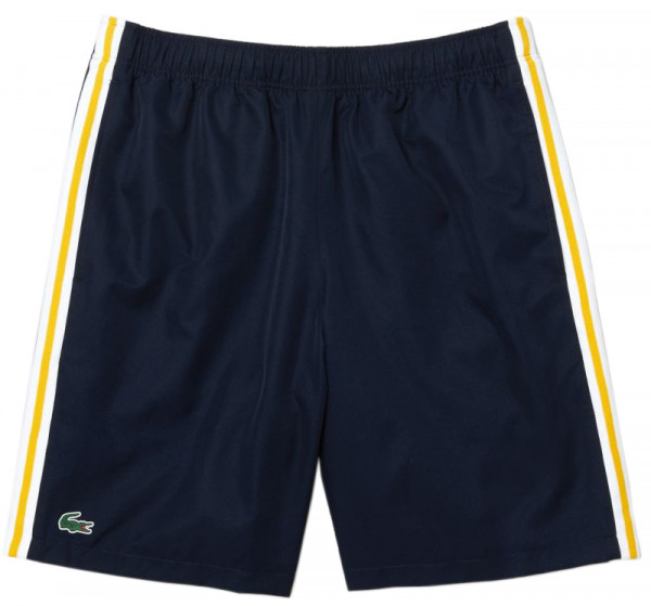  Lacoste Men's Sport Contrast Bands Lightweight Shorts - navy blue/yellow/white