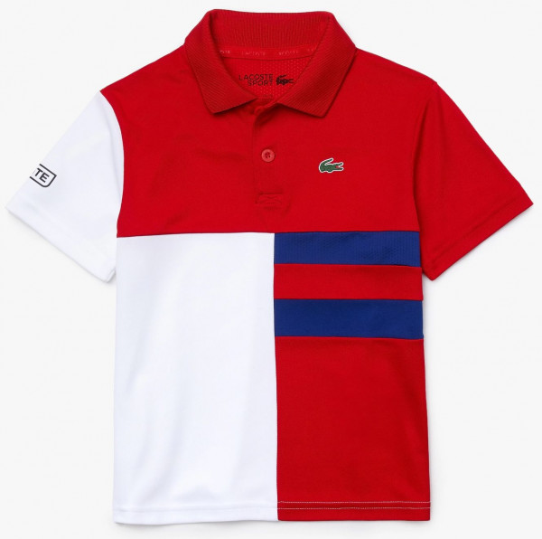  Lacoste Boys’ SPORT Colourblock Breathable Piqué Tennis Polo Shirt - red/white
