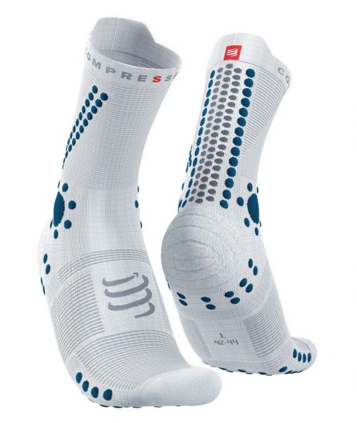 Teniso kojinės Compressport Pro Racing Socks v4.0 Trails 1P - white/fjord blue