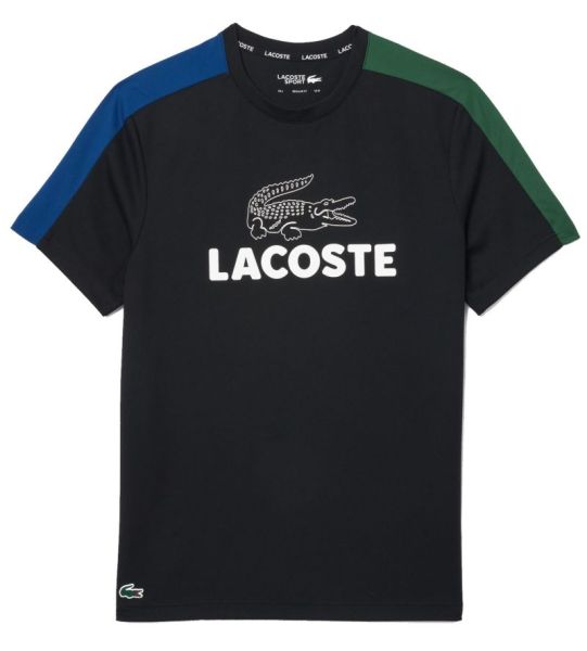 Męski T-Shirt Lacoste Ultra-Dry Printed Colour-Block Tennis T-Shirt - black/blue/green