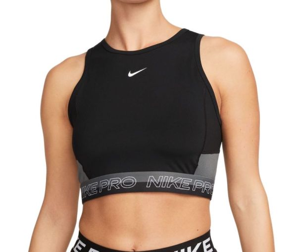 Damen Tennistop Nike Pro Dri-Fit Cropped Training Tank Top - black/iron grey/white/white