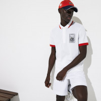 Muški teniski polo Lacoste Men's SPORT Roland Garros Cotton Plant Design Polo Shirt - white/navy blue Muški teniski polo Lacoste Men's SPORT Roland Garros Cotton Plant Design Polo Shirt - white/navy blue