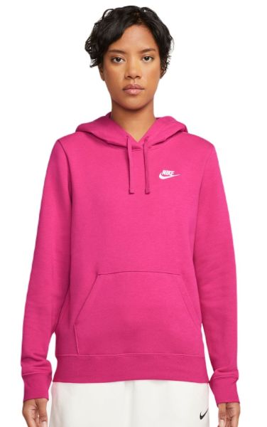 Damen Tennissweatshirt Nike Sportswear Club Fleece Pullover Hoodie - fireberry/white
