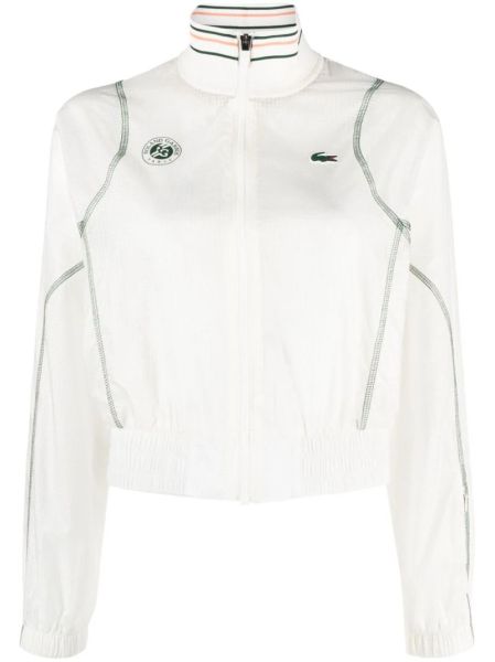 Női tenisz pulóver Lacoste Sport Roland Garros Edition Post-Match Cropped Jacket - white/green