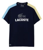 Męski T-Shirt Lacoste Ultra-Dry Printed Colour-Block Tennis T-Shirt - navy blue/blue/yellow