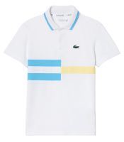 Тениска за момчета Lacoste Striped Ultra-Dry Pique Tennis Polo Shirt - white/blue/yellow