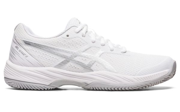 Chaussures de tennis pour femmes Asics Gel-Game 9 Clay/OC - white/pure silver