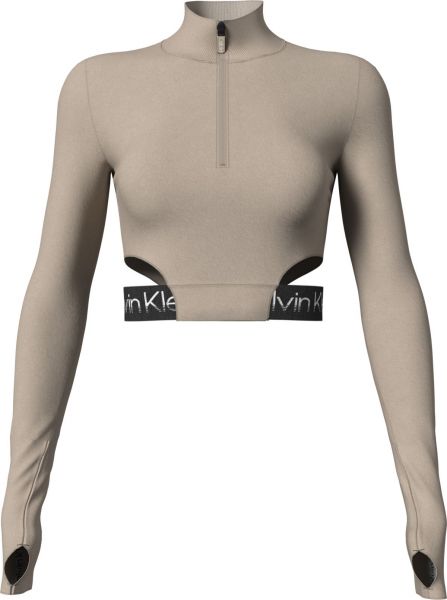 Damski T-shirt (dł. rękaw) Calvin Klein WO 1/4 Zip LS Top - aluminum