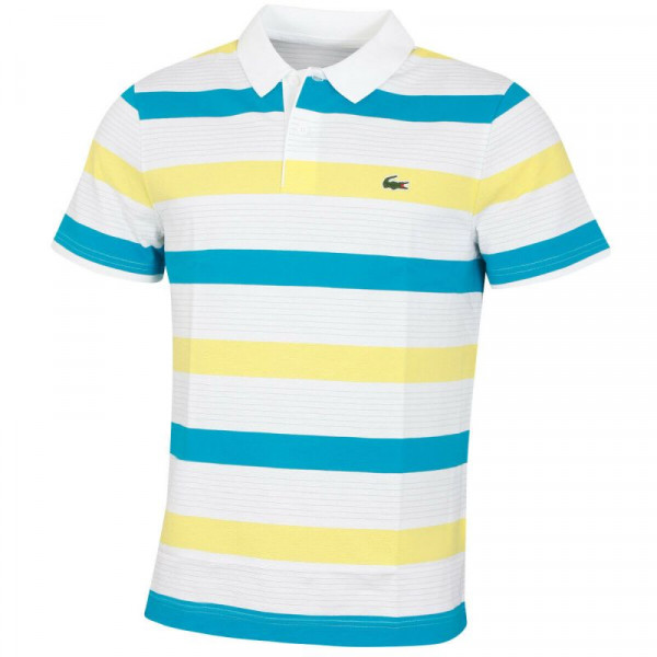  Lacoste Men's SPORT Striped Ultra-Light Cotton Polo Shirt - white/yellow/turquoise