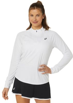 Women s long sleeve T shirt Asics Court Long Sleeve 1 2 Zip Top White Tennis Zone Tennis Shop