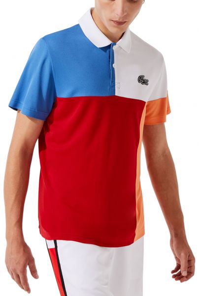 Pánské tenisové polo tričko Lacoste Men’s Lacoste SPORT Breathable Colour-block Piqué Polo Shirt - white/blue