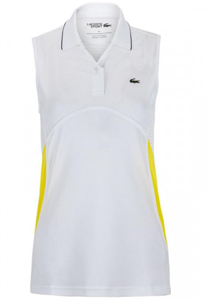  Lacoste Women's SPORT Breathable Piqué Tennis Polo Shirt - white/yellow/white/navy