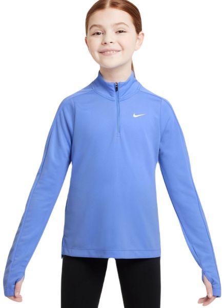 Majica kratkih rukava za djevojčice Nike Kids Dri-Fit Long Sleeve 1/2 Zip - Plavi