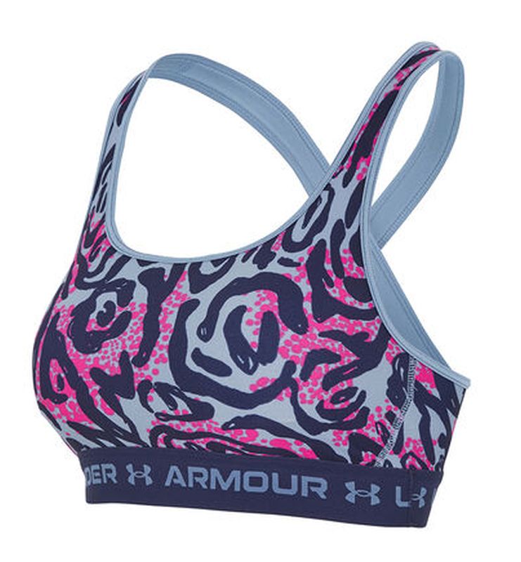 Women's bra Under Armour Crossback Mid Print Sports Bra - mineral blue, Tennis Zone