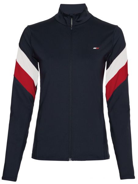 Damen Tennissweatshirt Tommy Hilfiger Slim Full Zip Top LS - desert sky/primary red