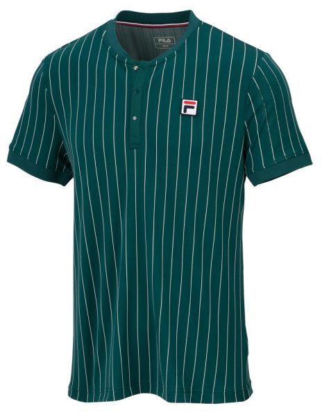 Férfi teniszpolo Fila T-Shirt Stripes Button - deep teal/white