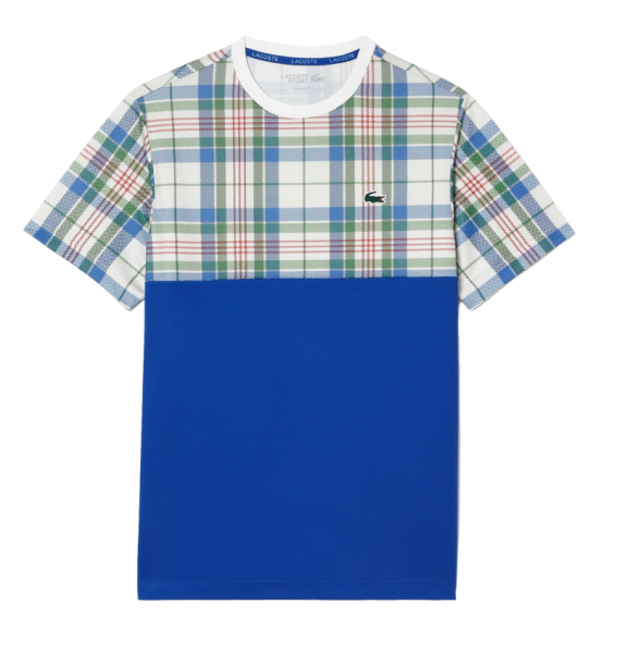 Herren Tennis-T-Shirt Lacoste Tennis Regular Fit Check Print T-shirt - white/blue