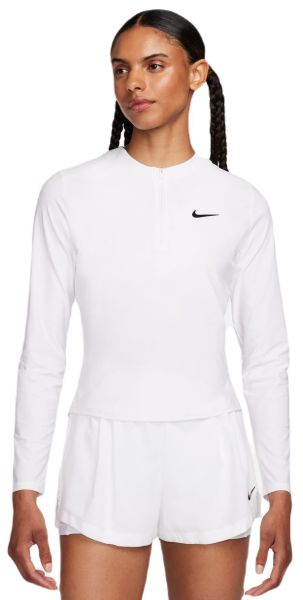 Damen Langarm-T-Shirt Nike Court Advantage Dri-Fit 1/4-Zip Tennis Mid Layer - white/black