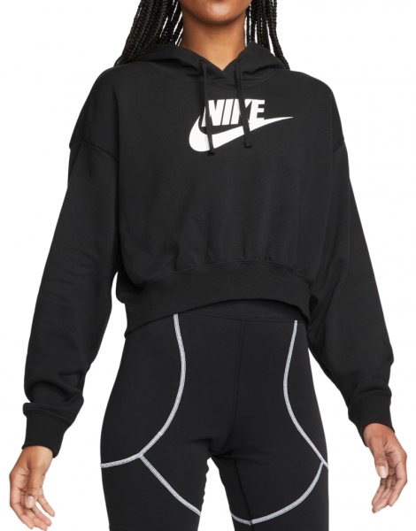Damen Tennissweatshirt Nike Sportswear Club Fleece Oversized Crop Hoodie - black/white