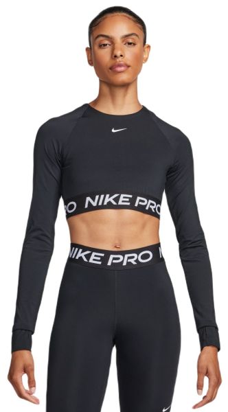 Naiste T-särgid (pikkade käistega) Nike Pro 365 Dri-Fit Cropped Long-Sleeve Top - black/white