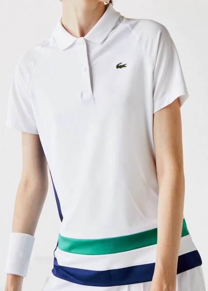 Lacoste Women's SPORT Breathable Stretch Tennis Polo Shirt - white/blue/green