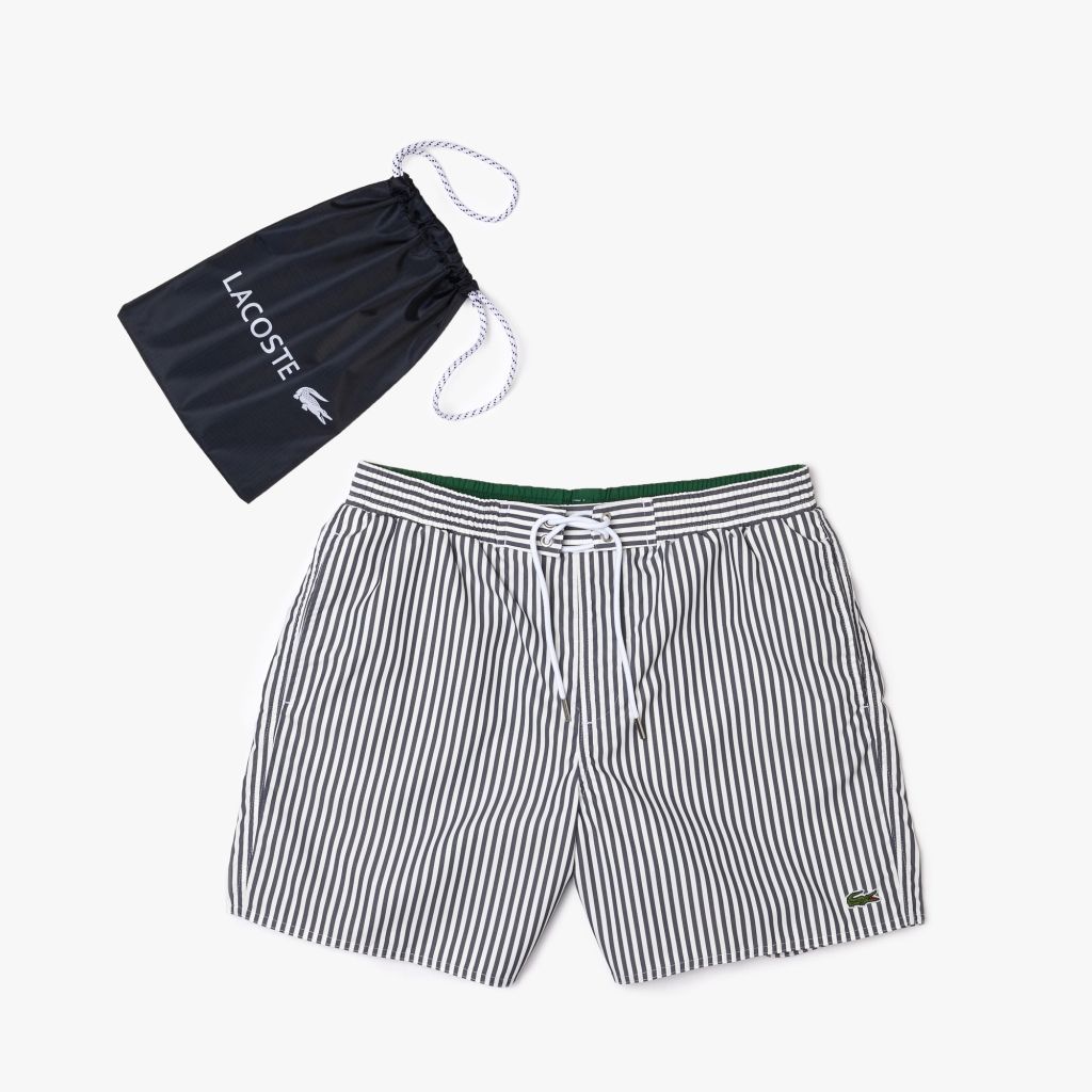 Lacoste Men s Striped Swimming Trunks navy blue white