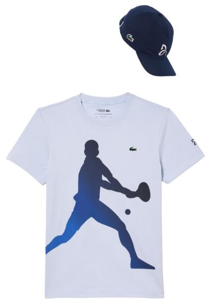 Herren Tennis-T-Shirt Lacoste Tennis X Novak Djokovic T-Shirt & Cap Set - light blue