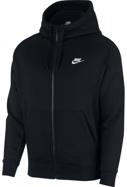Herren Tennissweatshirt Nike Swoosh M Club Hoodie FZ BB - black/black/white