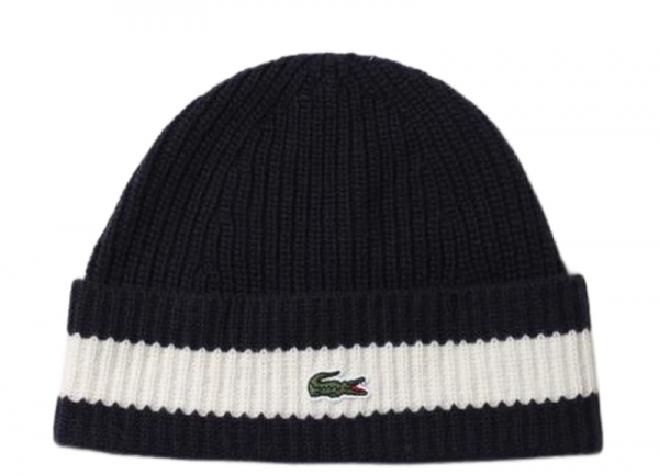 Žieminė kepurė Lacoste Ribbed Wool Beanie - black/white