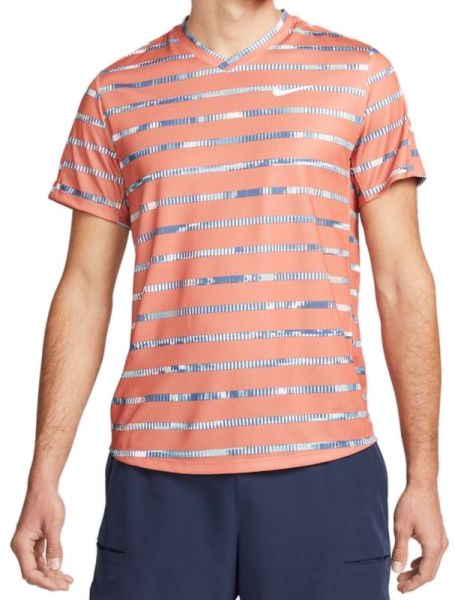 Men's T-shirt Nike Court Dri-Fit Striped Victory Top M - madder root/white