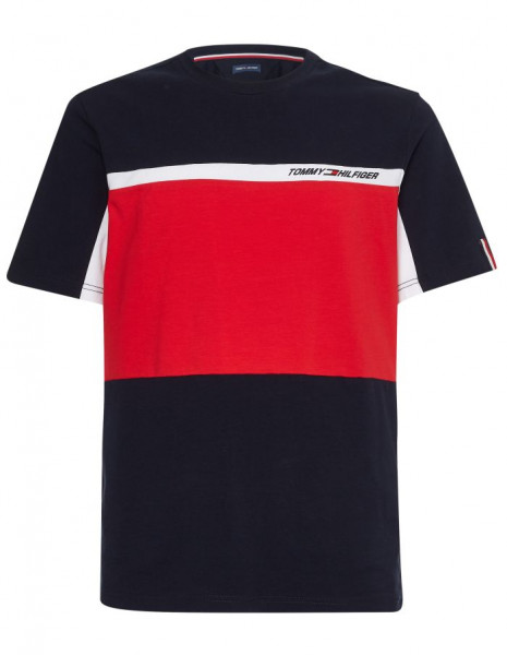 Herren Tennis-T-Shirt Tommy Hilfiger Colorblocked SS Tee - desert sky