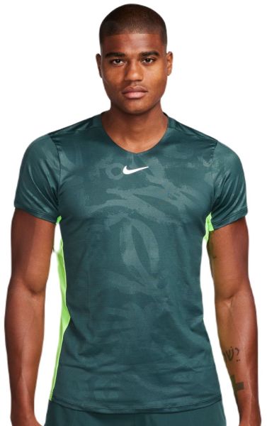 T-krekls vīriešiem Nike Court Dri-Fit Advantage Printed Tennis Top - deep jungle/lime blast/white