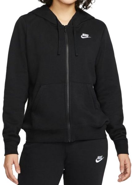Damen Tennissweatshirt Nike Sportswear Club Fleece Full Zip Hoodie - Schwarz, Weiß