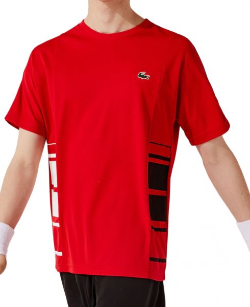 Lacoste Men's SPORT Graphic Bands Crew Neck Piqué T-shirt - red/white