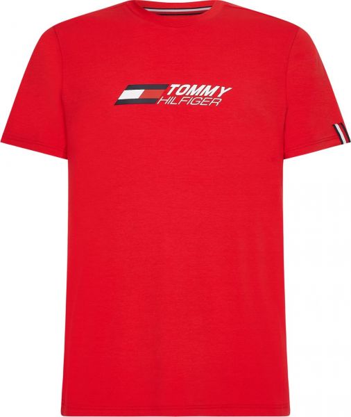 Herren Tennis-T-Shirt Tommy Hilfiger Essentials Big Logo SS Tee - primary red