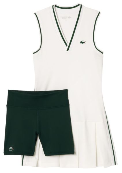 Damen Tenniskleid Lacoste Sport Dress With Removable Piqué Shorts - Weiß