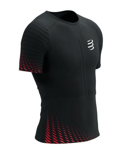 Herren Tennis-T-Shirt Compressport Racing SS Tshirt - black/high risk red
