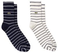 Čarape za tenis Lacoste Short Striped Cotton Socks 2P - Bijel, Plavi