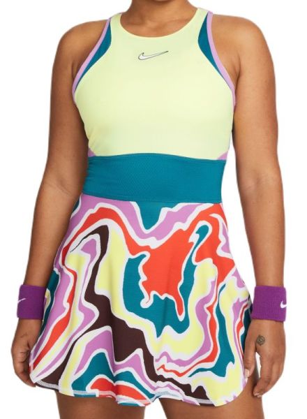 Damska sukienka tenisowa Nike Court Dri-Fit Slam Dress - lemon chiffon/green abyss/white