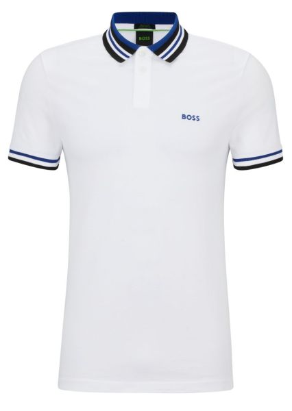 Herren Tennispoloshirt BOSS Cotton-Piqué Polo Shirt With Ribbed Striped Trims - white