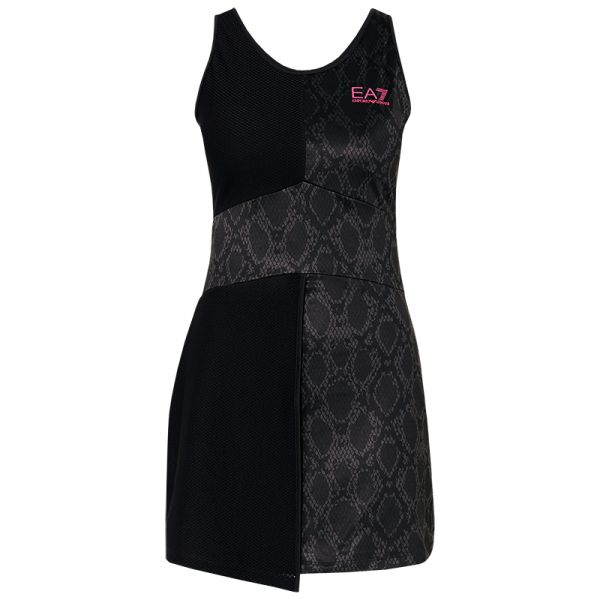 Damen Tenniskleid EA7 Woman Jersey Dress - black python